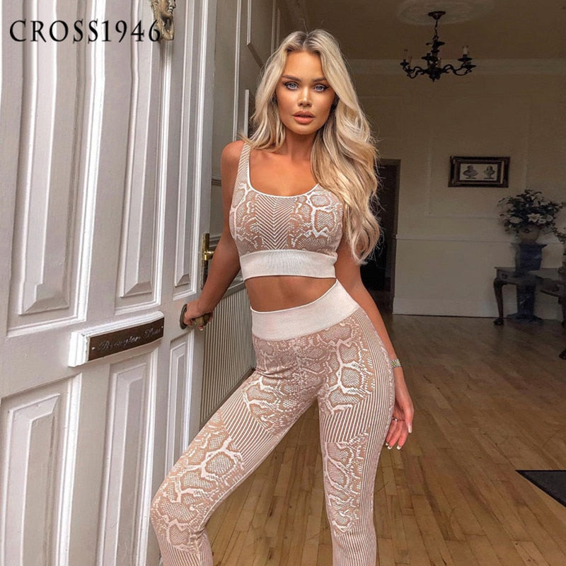 Fitness Yoga Set For Women Seamless Gym Sport Suits 2pcs High Waist Workout Leggings Sexy Sports Clothing Print Outfit Tracksuit