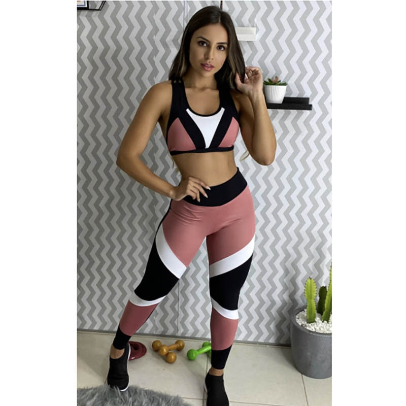 Patchwork Yoga Set Woman Contrast Yoga Sets Women Gym Clothes High Waist Workout Sportswear Fitness Active Running Wear S-XL