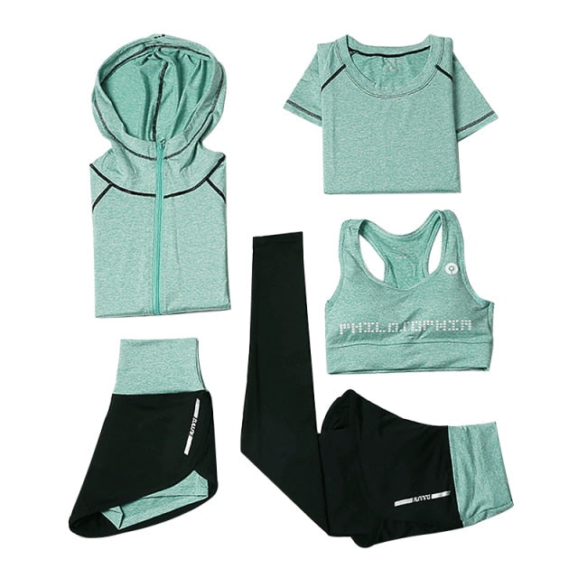 Women's Yoga Sets Five-Piece 5 Set Women's Clothing Sets Women's Gym Clothing Sportswear Sports Coaching Gym Training Clothes